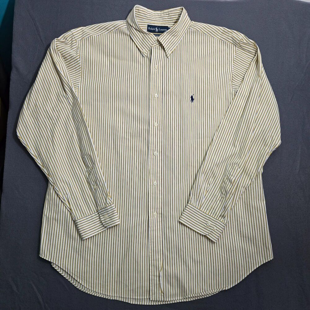 Ralph Lauren Dress Shirt Men 34/35 17.5 Classic Fit Yellow Pinstripe Button Down
